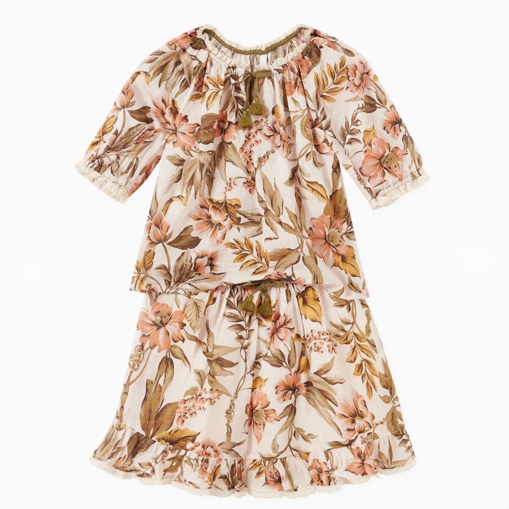 Zimmermann Girls Anneke Flounce Floral Skirt And Top Sz8